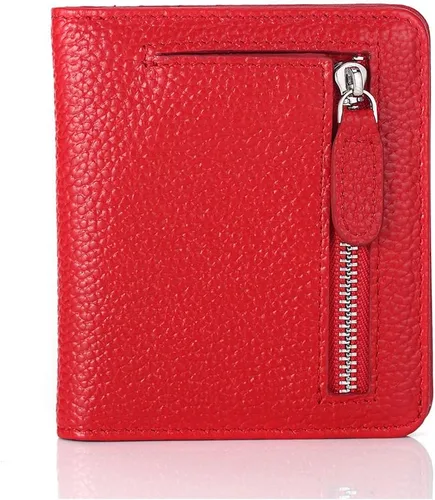 Miniatura 22 de Funtor Cartera de cuero para mujer, pequeña y compacta, con bolsillo doble, bloqueo RFID, para mujer