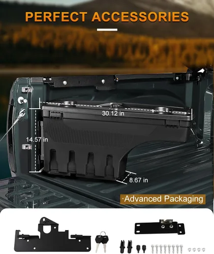 Miniatura 5 de ROADFAR Caja de almacenamiento de repuesto para caja de camión para Toyota para Tacoma 2019-2020 Caja de herramientas con cerradura para caja