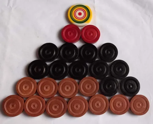 Miniatura 3 de Carrom Board Monedas de Madera 24-Coins 1-Striker Utilizado en el Torneo Internacional Carrom 100% Original