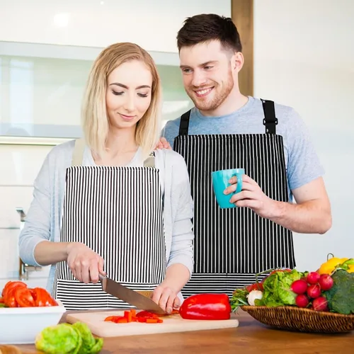 Miniatura 6 de Paquete de 2 delantales para mujer con bolsillos, delantal de cocina para hombres, delantal ajustable adecuado para chefs, camareros, horneado