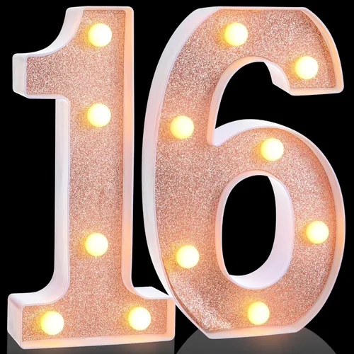 Treela Números LED iluminados decorativos de 8.7'' para cumpleaños, letrero de números de marquesina de purpurina para decoración de fiesta de Oro