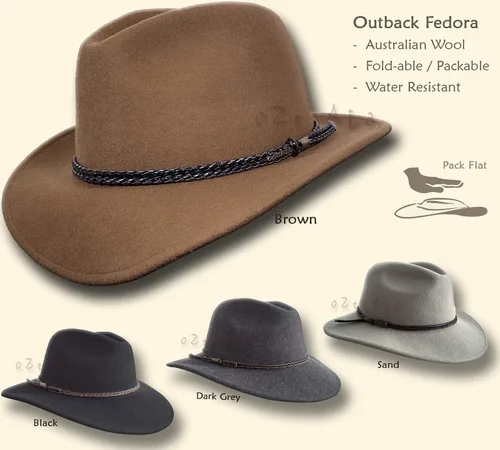 Miniatura 2 de Oztrala Outback Fedora Sombrero de fieltro de lana australiana HW02 Hombres Mujeres Niños Banda de cuero vaquero Western US