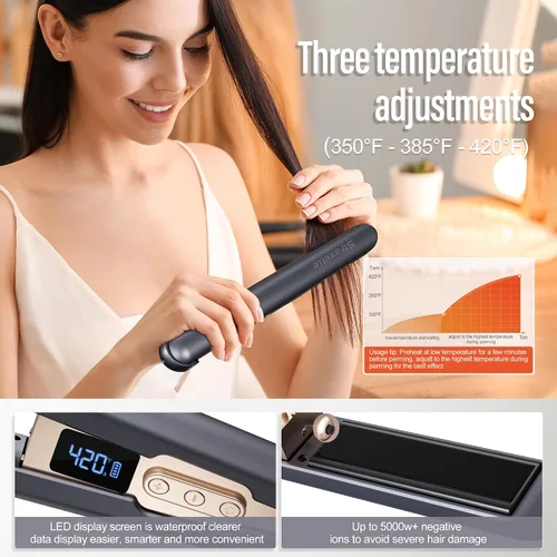Miniatura 5 de Alisador y rizador de pelo inalámbrico 2 en 1, ajustable de 350 °F a 420 °F, calentamiento de 20 segundos, pantalla LED, batería de 10000 mAh