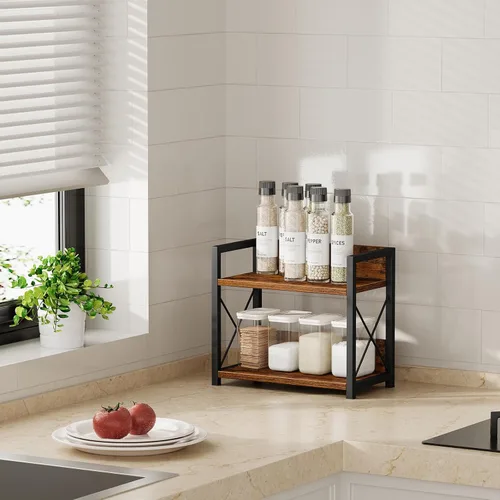 Miniatura 3 de Giikin Organizador de estante de encimera, estante de especias de cocina de 2 niveles para encimera, organizador de estante de madera para mostrador