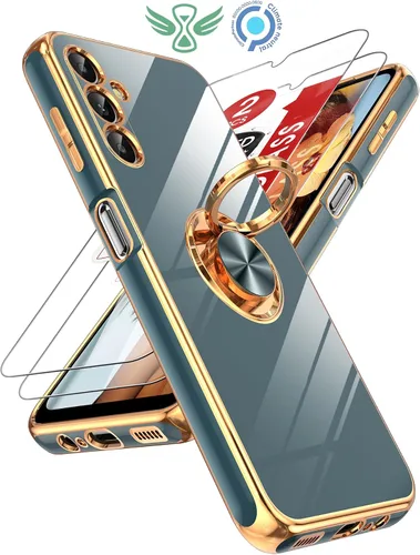 Miniatura 17 de LeYi Funda para Samsung Galaxy S22 Ultra con soporte de anillo giratorio de 360°, soporte magnético, chapado en oro rosa, borde protector para Negro