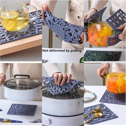 Miniatura 5 de Salvamanteles para ollas y sartenes calientes, almohadillas calientes de silicona para cocina, soporte de olla de silicona flexible para mesa