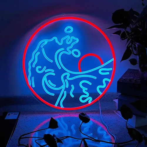 Miniatura 9 de Letreros de neón ondulados para decoración de pared, letrero de luz de neón Sunrize para decoración de habitación, luz nocturna LED regulable