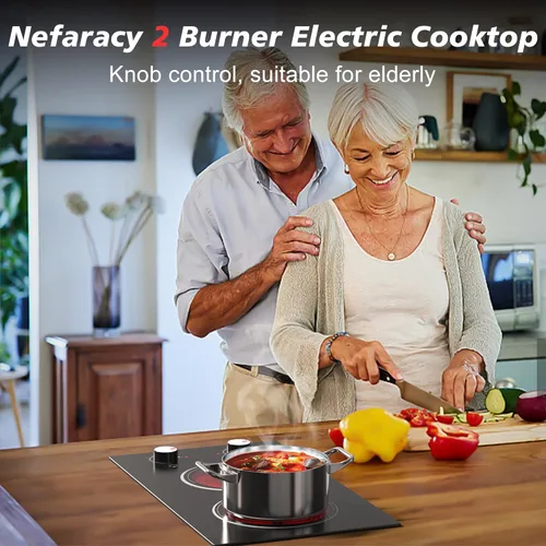 Miniatura 2 de Placa de cocina eléctrica, 2 quemadores, estufa eléctrica de 110 V 2000 W con control de perilla, encimera eléctrica radiante de 12 pulgadas e