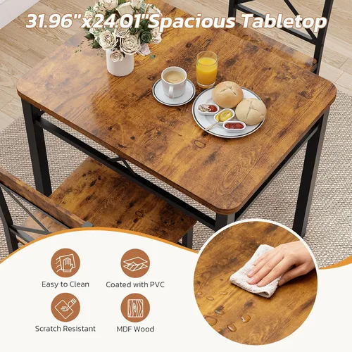Miniatura 7 de Zevemomo Juego de mesa de comedor de 3 piezas, mesa de comedor para 2, mesa pequeña y sillas, juego de 2, juego de mesa de rincón de desayuno con 2