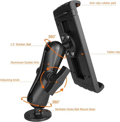 Miniatura 7 de Soporte de tableta de aluminio resistente a prueba de golpes para camión, base de taladro de bola de 1.5 pulgadas para automóvil, compatible