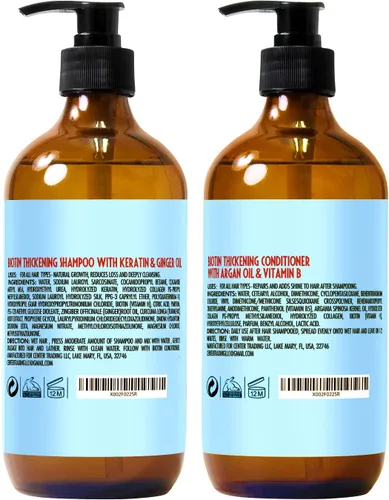 Miniatura 2 de Set de champú y acondicionador de biotina - Fórmula que aumenta el volumen para hombres y mujeres para ayudar con el cabello que se adelgaza - Sin