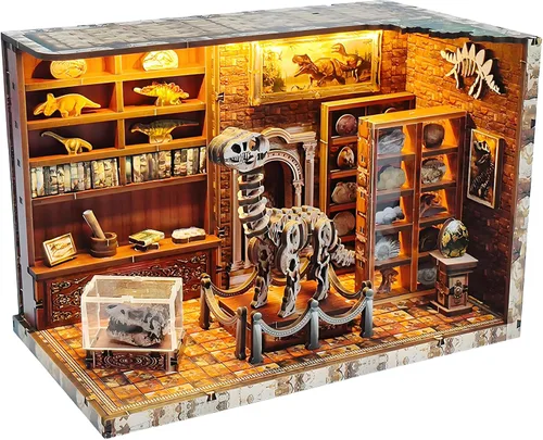 Rompecabezas de madera 3D para adultos, casa de muñecas en miniatura, kit de rincón de libros, kit de modelo LED integrado, regalos para adultos y