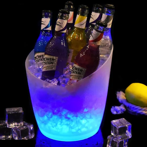 Miniatura 8 de Cubo de hielo LED – Cubo de hielo portátil colorido degradado de 6 litros, ideal para bar en casa, cerveza fría, champán y vino