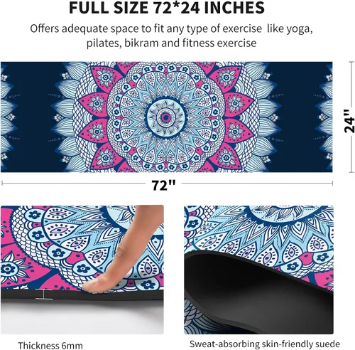 Miniatura 3 de nuveti Alfombrilla de yoga con estampado extra grueso de elastómero termoplástico antideslizante con bolsa de transporte, 72 x 24 pulgadas, extra