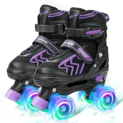 Miniatura 8 de Patines ajustables para niños pequeños con ruedas iluminadas para niños y niñas principiantes para deportes de interior y exterior Negro&azul