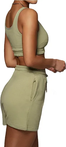 Miniatura 3 de Rooscier Conjunto de 2 piezas para mujer, cuello cuadrado, sin mangas, con pantalones cortos, ropa deportiva