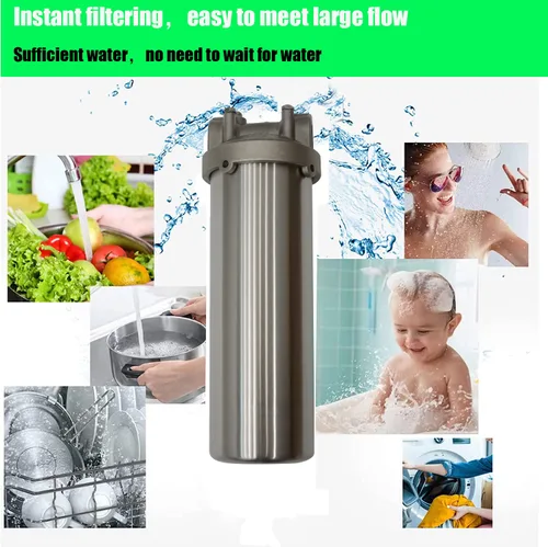 Miniatura 5 de INTBUYING Carcasa de filtro de agua resistente para toda la casa, purificación de agua de acero inoxidable 304, filtro de 10 pulgadas, entrada