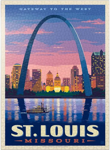 MyPuzzle St. Louis, MO: Gateway Arch At Sunset, póster vintage, rompecabezas prémium de 1000 piezas para adultos