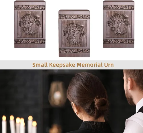 Miniatura 7 de Urnas de Cremación para Cenizas Humanas Adultas Masculinas y Femeninas, Caja de Urnas de Árbol de la Vida de Madera y Ataúd para Cenizas Hombres