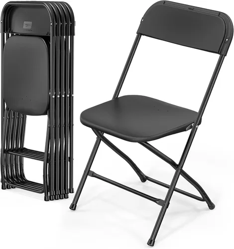 Miniatura 23 de VINGLI Paquete de 8 sillas plegables de plástico blanco, asiento comercial apilable portátil para interiores y exteriores, con marco de acero