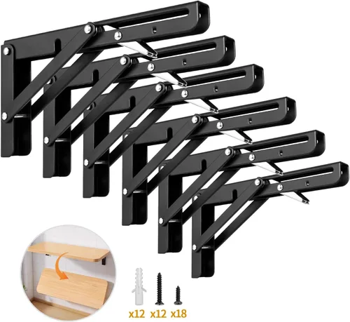 Miniatura 15 de Yarssihha Soporte plegable de estante de 8 pulgadas, paquete de 2 soportes plegables resistentes montados en la pared, soportes plegables de metal