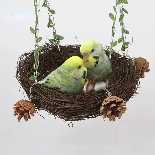 Miniatura 4 de Nido de ratán natural pequeño, mediano y grande, columpio para pájaros para loro, cacatúa, conure, cacatúa, guacamayo amazónico, agapornis gris