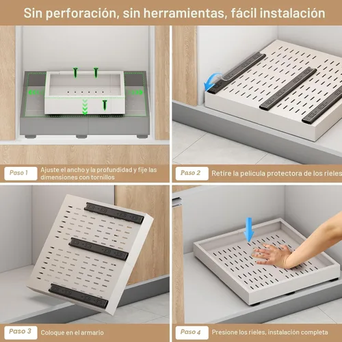 Miniatura 6 de Organizador de Gabinete Extraíble, Ancho Expandible (28 cm-41 cm), Profundidad (43 cm-61 cm) con 3 Carriles, Cajones Deslizantes, Estantes Blanco