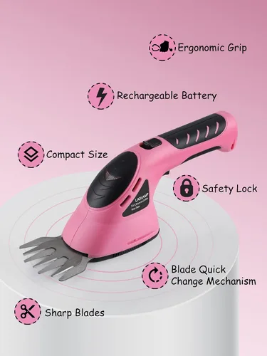 Miniatura 4 de Lichamp CGS3602PK CGS3602PK - Cortasetos eléctrica de mano eléctrica 2 en 1, cortasetos rosa, batería recargable