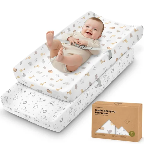 Miniatura 16 de Paquete de 2 fundas orgánicas para cambiador para niña, niño, neutro - 100% algodón, funda para almohadilla de mesa cambiadora, sábanas suaves