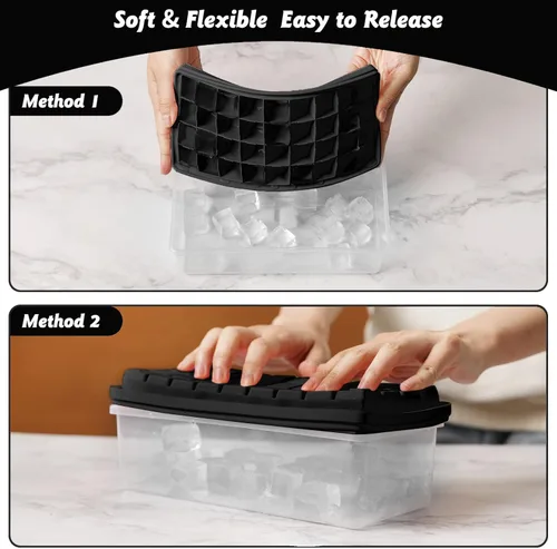Miniatura 3 de Bandeja de silicona para cubitos de hielo con tapa a prueba de fugas y contenedor de almacenamiento para congelador, 36 piezas sin BPA, cubierta