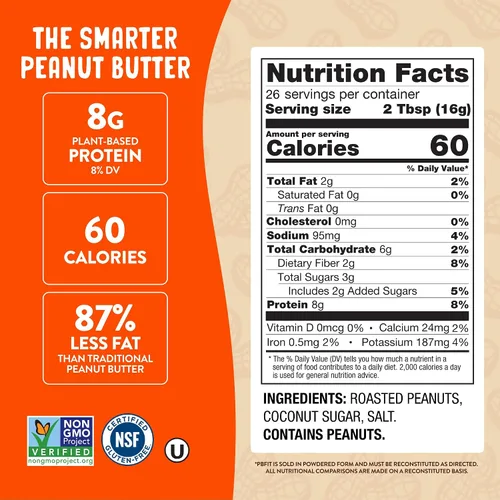 Miniatura 2 de PBfit Mantequilla de maní clásica en polvo de 15 onzas, mantequilla de maní en polvo para untar de cacahuetes tostados reales, 8g de proteína 8% DV