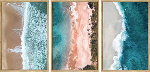 Miniatura 58 de SIGNWIN Lienzo enmarcado para pared, vista aérea de palmeras tropicales en un cielo azul, fotografía del océano costero, arte moderno, panorámico