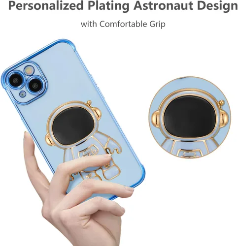 Miniatura 2 de RALEAVO Funda para iPhone 11, linda funda de astronauta 6D con función de soporte, funda con enchapado de lujo, ajuste delgado, TPU suave, protector