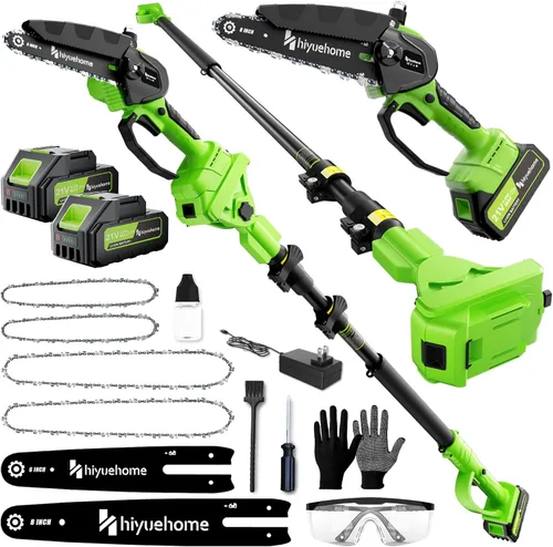 Miniatura 10 de Mini motosierra de 6 pulgadas, motosierra inalámbrica con engrasador automático, sierra de cadena eléctrica de mano con bloqueo de seguridad, motor
