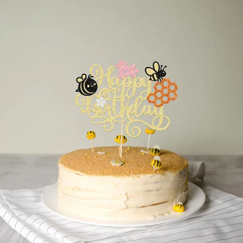 Miniatura 5 de 1 Paquete Decoración de Pastel Feliz Día de Abeja Decoración de Pastel de Cumpleaños de Abejorro para Tema de Abeja Baby Shower Niños Niñas Fiesta