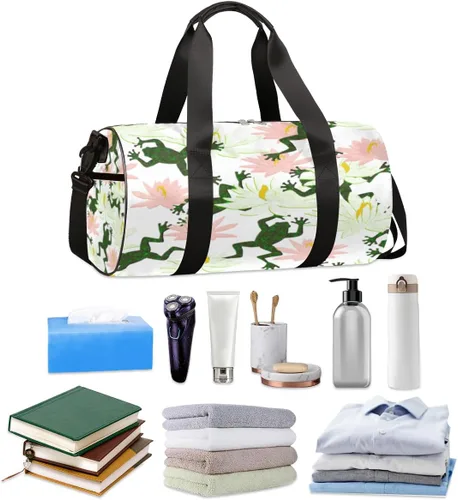 Miniatura 2 de Bolsa de lona de rana rebotadora con correa de hombro desmontable, bolsa deportiva para gimnasio, bolsa deportiva para estudiantes, 17.6 x 9 x 9