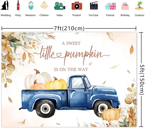 Miniatura 3 de Decoraciones de otoño para baby shower de calabaza para niño, A Sweet Little Sweet Pumpkin is On The Way, telón de fondo con texto en inglés "It's a