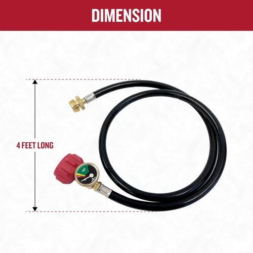 Miniatura 2 de FIREDISC Manguera adaptadora LP de conversión de 4 pies con medidor - Manguera de extensión de tanque de propano - Línea de gas de conversión