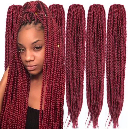 Miniatura 16 de 6 paquetes/lote (14/18/24/30) pulgadas, 0.4 in, 20 hebras por paquete, 3 extensiones de cabello trenzado de ganchillo finas, diámetro 3X