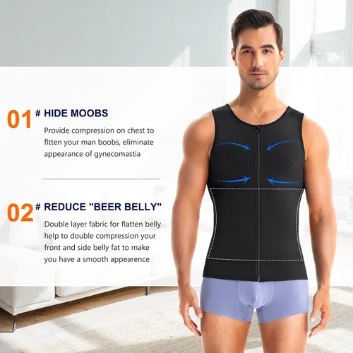Miniatura 2 de Wonderience Camisetas de compresión para hombre, camiseta sin mangas con cremallera