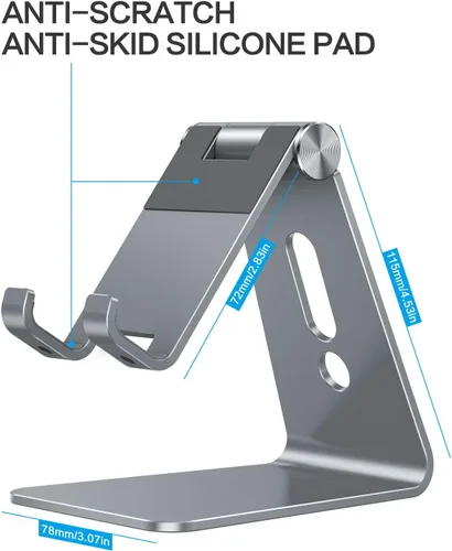 Miniatura 4 de OMOTON Soporte ajustable para teléfono celular, soporte para teléfono de escritorio de aluminio C2, compatible con iPhone 15, 14, 13, XS, XR, 8 Gris