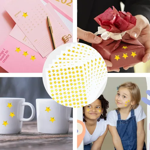 Miniatura 7 de 2160 unidades, 20 hojas de calcomanías pequeñas de estrella dorada, calcomanías de recompensa de 0.3 pulgadas de diámetro, calcomanía de estrella