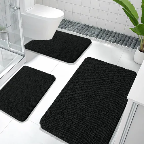 Miniatura 96 de OLANLY Juego de Alfombras de Baño de 3 Piezas, Tapetes de Baño de Chenilla Suave y Absorbente y Alfombra de Contorno en Forma de U para Inodoro