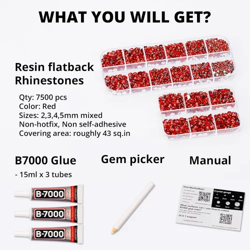 Miniatura 2 de Pegamento para Gemas b7000 con 7500 Piezas de Diamantes de Imitación Rojos para Manualidades, Ropa, Tela, Cristales de Parte Plana para Zapatos