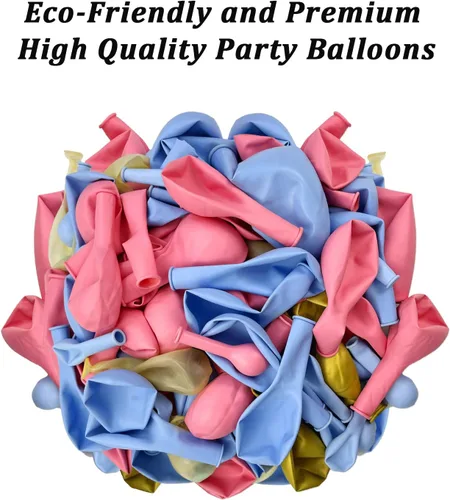 Miniatura 4 de Kit de arco de guirnalda de globos de color rosa claro y azul, 130 unidades de 5+12+18 pulgadas, globos de látex dorado con confeti rosa y azul