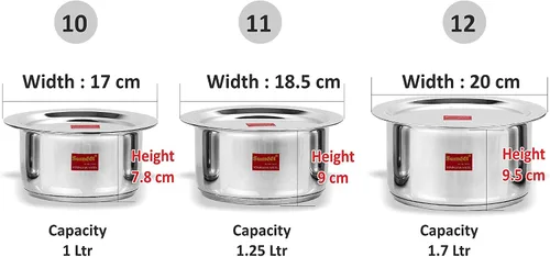 Miniatura 4 de Sumeet Juego de utensilios de cocina de acero inoxidable con tapa, 1 litro a 1.7 L, 3 piezas (acero)