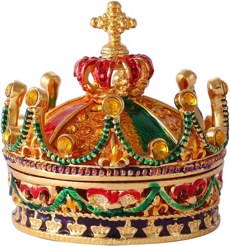 Miniatura 14 de QIFU Pintado a mano esmaltado estilo corona azul decorativo con bisagras joyería baratija caja regalo único para decoración del hogar