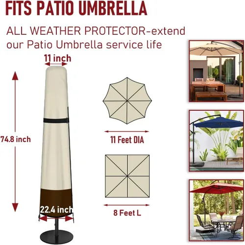 Miniatura 2 de Funda para sombrilla de patio al aire libre con varilla, impermeable, duradera, tela de poliéster 420D, para sombrilla de 7 a 11 pies