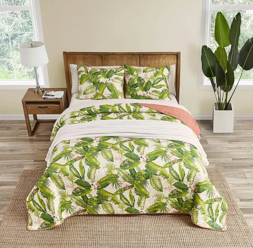 Miniatura 10 de Tommy Bahama Juego de edredón reversible de algodón con fundas a juego, decoración ligera del hogar para todas las estaciones, Queen, verde/azul