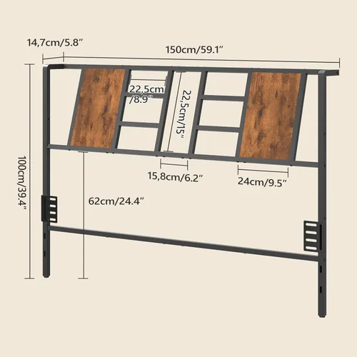 Miniatura 3 de MAHANCRIS Cabecera de cama de metal industrial con patas ajustables y adaptadores compatibles, se adapta a la mayoría de marcos de cama